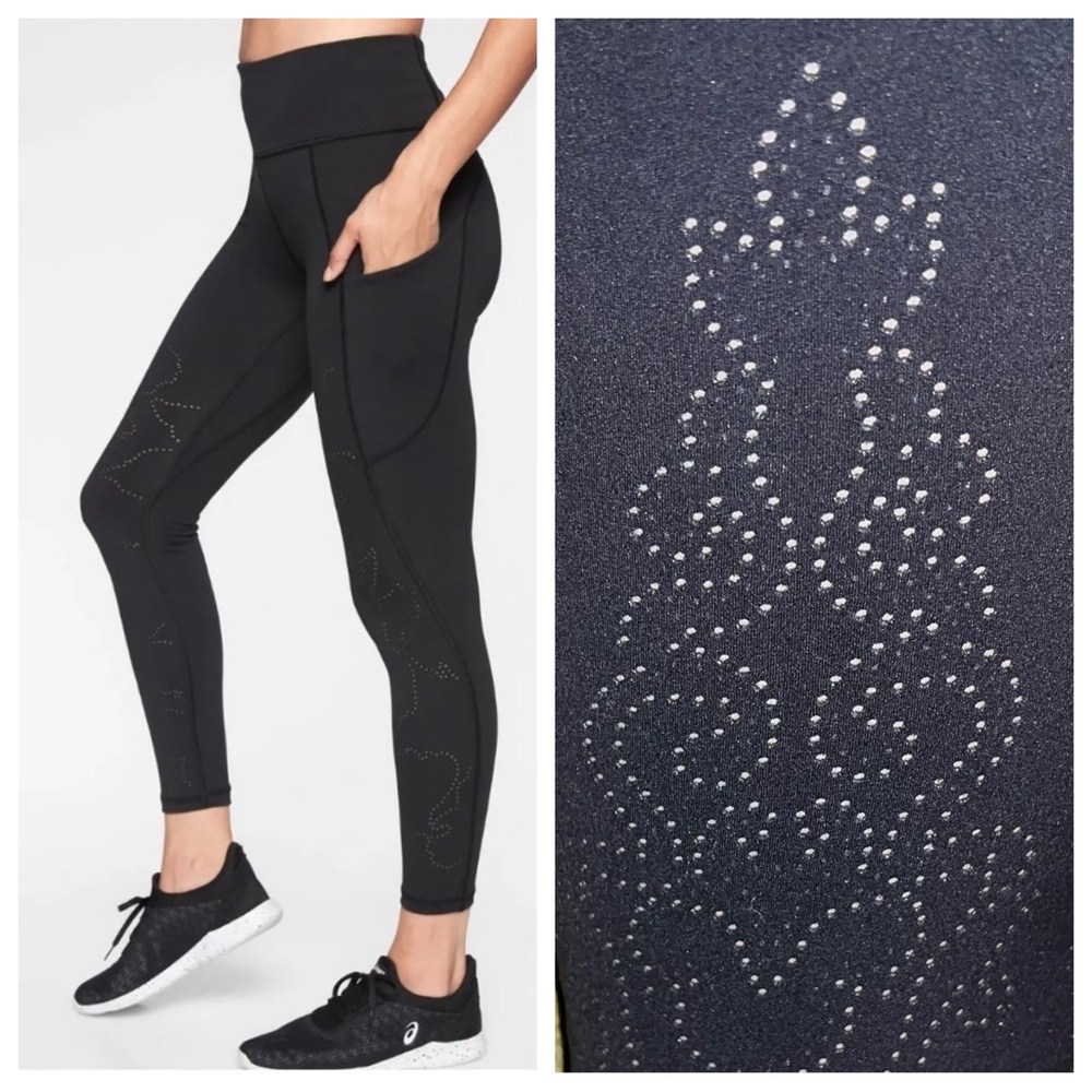 Athleta Chaturanga Salutation Stash Pocket Perforated Laser Cut Tight Leggings